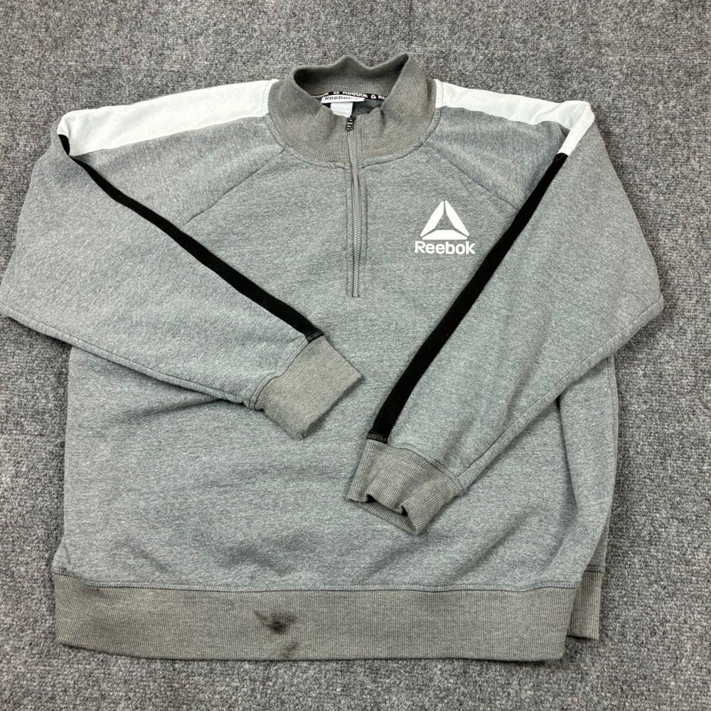 Reebok Mens Size 2XL XXL Gray Quarter Zip Sweatshirt Delta Logo Pullover